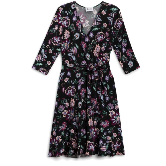 Leota Libby Faux Wrap Knit Dress Size Small New With Tags Dark Floral - Picture 3 of 13